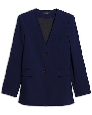 Theory Collarless Wool Stretch Jacket - Blue