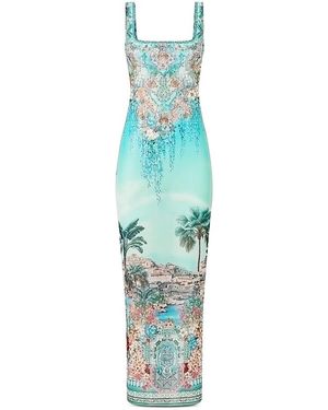 CAMILLA Square Neck Beach Maxi Dress - Blue