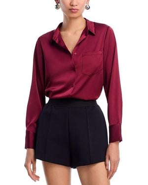 Aqua Satin Button Front Blouse - Red