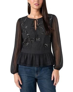Liverpool Los Angeles Embellished Boat Neck Long Sleeve Top - Black