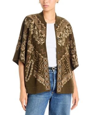 Johnny Was Josiy Embroidered Button Front Poncho - Brown