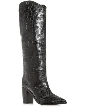 SCHUTZ SHOES Maryana Croc-Embossed Block Heel Pointed-Toe Tall Boots - Black