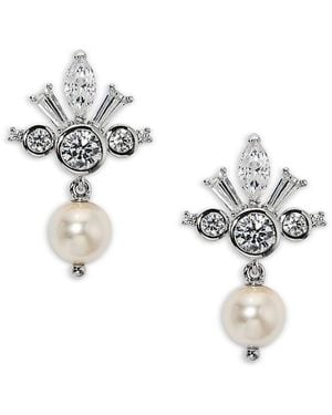 Nadri Cubic Zirconia & Imitation Pearl Under The Sea Crown Drop Earrings - White