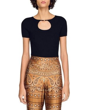 Sandro Nacre Openwork Neck Sweater - Blue