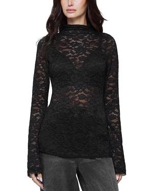 Splendid Skyler Stretch Lace Turtleneck Top - Black