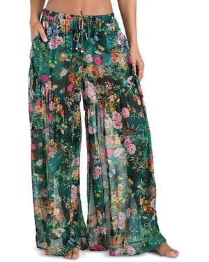 L'Agence Sharon Charonda Butterfly Sheer Wide Leg Trousers Swim Cover-Up - Green