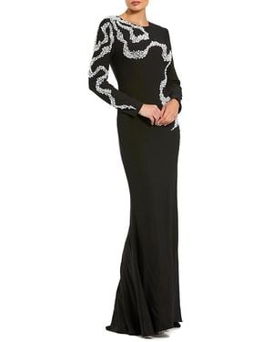 Mac Duggal Petite Jersey Evening Gown With Beaded Swirl Detail - Black