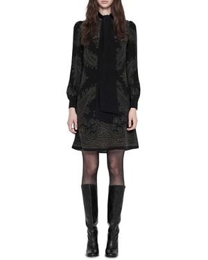 AllSaints Jamie Silk Tie Neck Long Sleeve Dress - Black