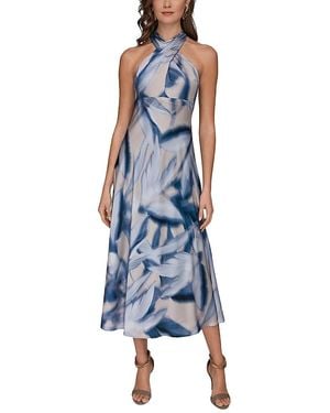Donna Karan Crossover Neck Midi Dress - Blue