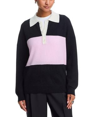 Aqua 100% Cashmere Striped Rugby Sweater - Blue