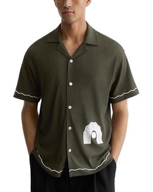 Reiss Solano Short Sleeve Textured Printed Shirt - Green