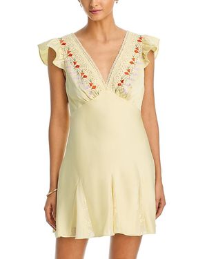 Aqua Lace And Embroidery Trim Dress - Yellow
