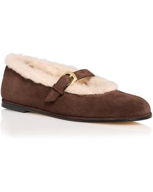Stuart Weitzman Sai Shearling Mary Jane Flats - Brown