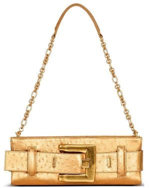 Balmain Anthem Laminated Leather Clutch - Metallic