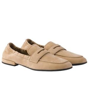 Prada Shuffle Nubuck Leather Loafers - Natural