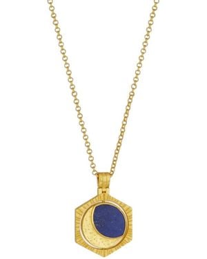 Ottoman Hands Lapis Moon Rotating Pendant Necklace - Metallic