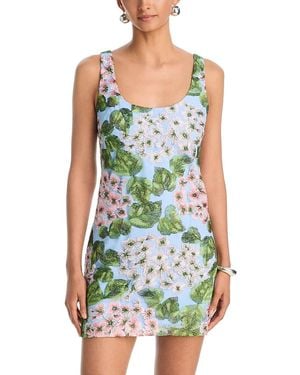Aqua Hydrangea Embroidered Mini Dress - Green