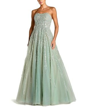 Mac Duggal Mesh Sequin Strapless Sweetheart Neck Ballgown - Green