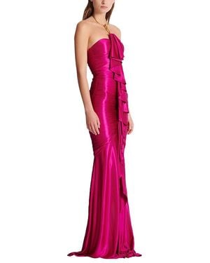 Balmain Long Draped Bustier Dress With Embellished Detail - Red
