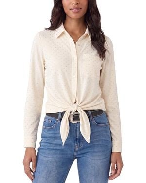 Karen Kane Faux Suede Long Sleeve Embellished Tie Front Shirt - White