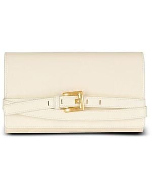 Balmain Crinkled Leather Wallet With Shuffle Chain - Natural