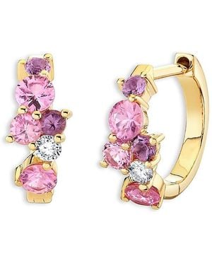 Sydney Evan 14K Diamond Cluster Huggie Hoop Earrings - Pink