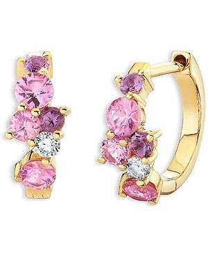Sydney Evan 14K Diamond Cluster Huggie Hoop Earrings - Pink