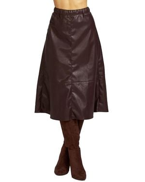 Elle Collection Faux Leather Skirt - Brown