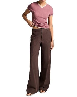 Vince Wool Pointelle V-Neck Tee - Red