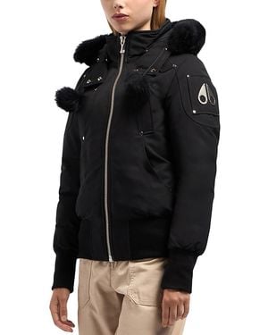 Moose Knuckles Debbie Shearling Trim Down Bomber Jacket - Black