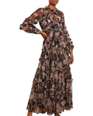 Needle & Thread English Rose Diamond Ruffle Gown - Brown