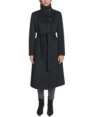 Cole Haan Asymmetric Belted Wool Blend Coat - Black