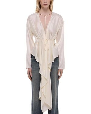 Helmut Lang Silk Draped Scarf Top - White