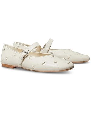 Tory Burch Bunny Knot Leather Mary Jane Flats - White