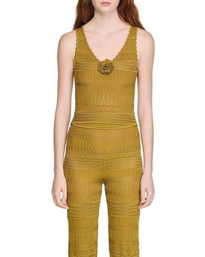 Sandro Floral Pointelle Knit Top - Yellow