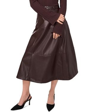 1.STATE Faux Leather Paneled Belted Midi Skirt - Brown
