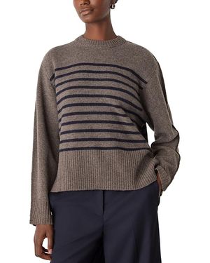 Whistles Wool Stripe Crewneck Sweater - Gray