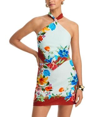 Aqua Floral Scarf Halter Top - Blue