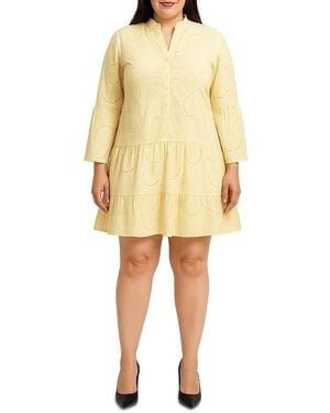 Standards & Practices Plus Bell Sleeve Eyelet Ruffled Hem Tiered Dress - Yellow