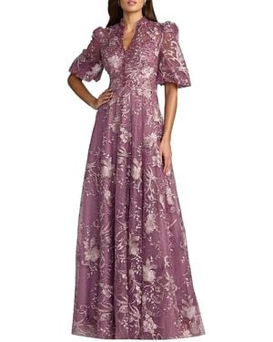 Mac Duggal Queen Anne Puff Sleeve A Line Gown - Purple