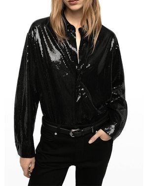 Zadig & Voltaire Tyrica Sequin Button Front Shirt - Black