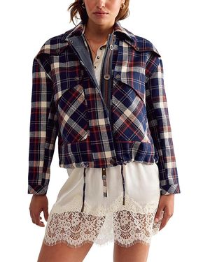 Free People Morant Bay Plaid Zip Front Jacket - Blue