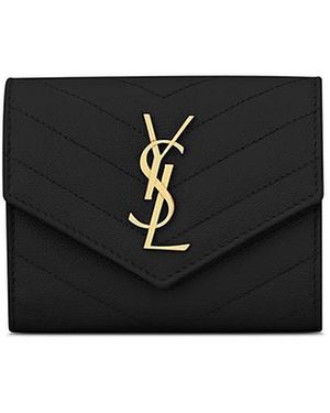 Saint Laurent Cassandre Matelasse Compact Tri Fold Wallet - Black