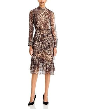 AREA STARS Jayla Print Tiered Ruffle Dress - Brown