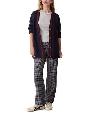 Marine Layer Maggie Varsity Cotton Blend V Neck Cardigan Sweater - Black