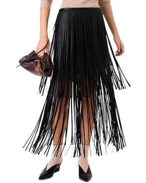 Maje Fringed Faux Leather Skirt - Black