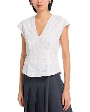 3.1 Phillip Lim 3D Flower Embroidered Cap Sleeve Top - White