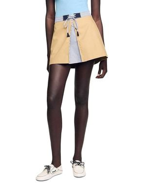 Sandro Short Dual Material Skirt - Black