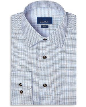 David Donahue Trim Fit Multi Check Cotton Dress Shirt - Blue