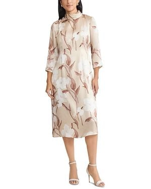 Misook Floral Print Silk Midi Dress - Natural
